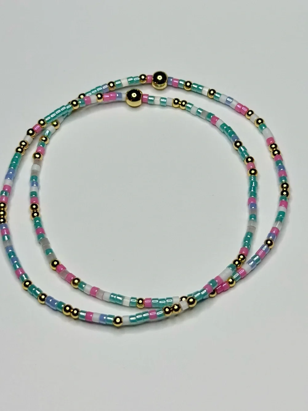 Pastel Seed Bead Bracelet with Gold Accent Beads